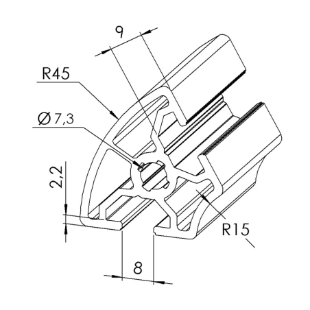 Profilé aluminium R30/60-60° (Barre de 6 m) - Rainure 8 mm - Léger