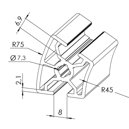 Profilé aluminium R30/60-30° (Barre de 6 m) - Rainure 8 mm - Léger