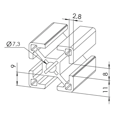 Profilé aluminium 30x30 mm – Rainure 8 mm - Léger