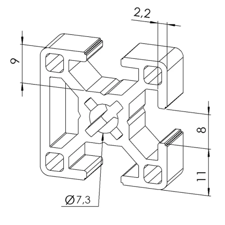 Profilé aluminium – Rainure 8 mm – 30x30 mm - 1N - Léger