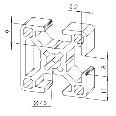 Profilé aluminium – Rainure 8 mm – 30x30 mm - 1N - Léger