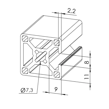 Profilé aluminium – Rainure 8 mm – 30x30 mm - 3N - Léger
