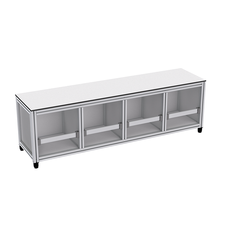 Banc avec rangement en profilé aluminium - 1600x400 mm - 4P - Livré Monté