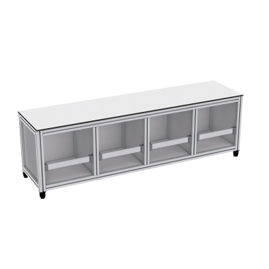 Banc avec rangement en profilé aluminium - 1600x400 mm - 4P - Livré Monté