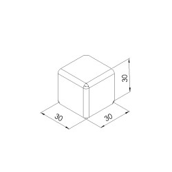 Schéma cotes - Kit raccord d’angle cube – Rainure 6 mm – 30x30x30 mm – Noir - Elcom shop