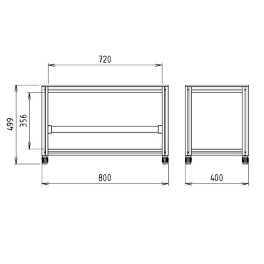 Côtes du Banc avec rangement en profilé aluminium - 800x400 mm - 1G - Livré Monté