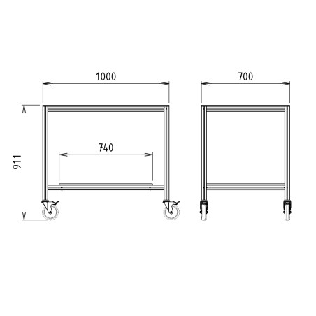 Côtes de la Table roulante Atelier - Etagère - 1000x700 mm - Livré Monté